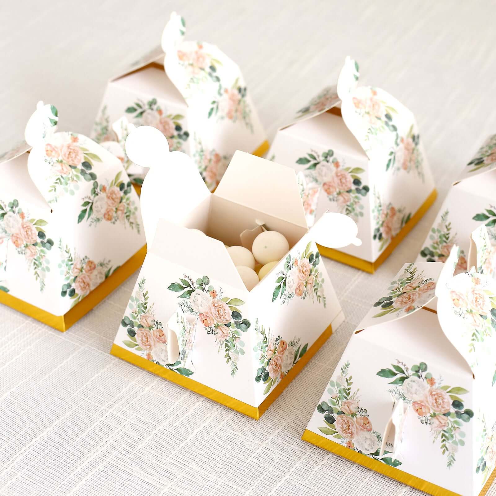 25 Pack Pink Peony Floral Mini Teapot Party Favor Boxes with Gold Edge, Tea Time Gift Boxes - 5"x4"