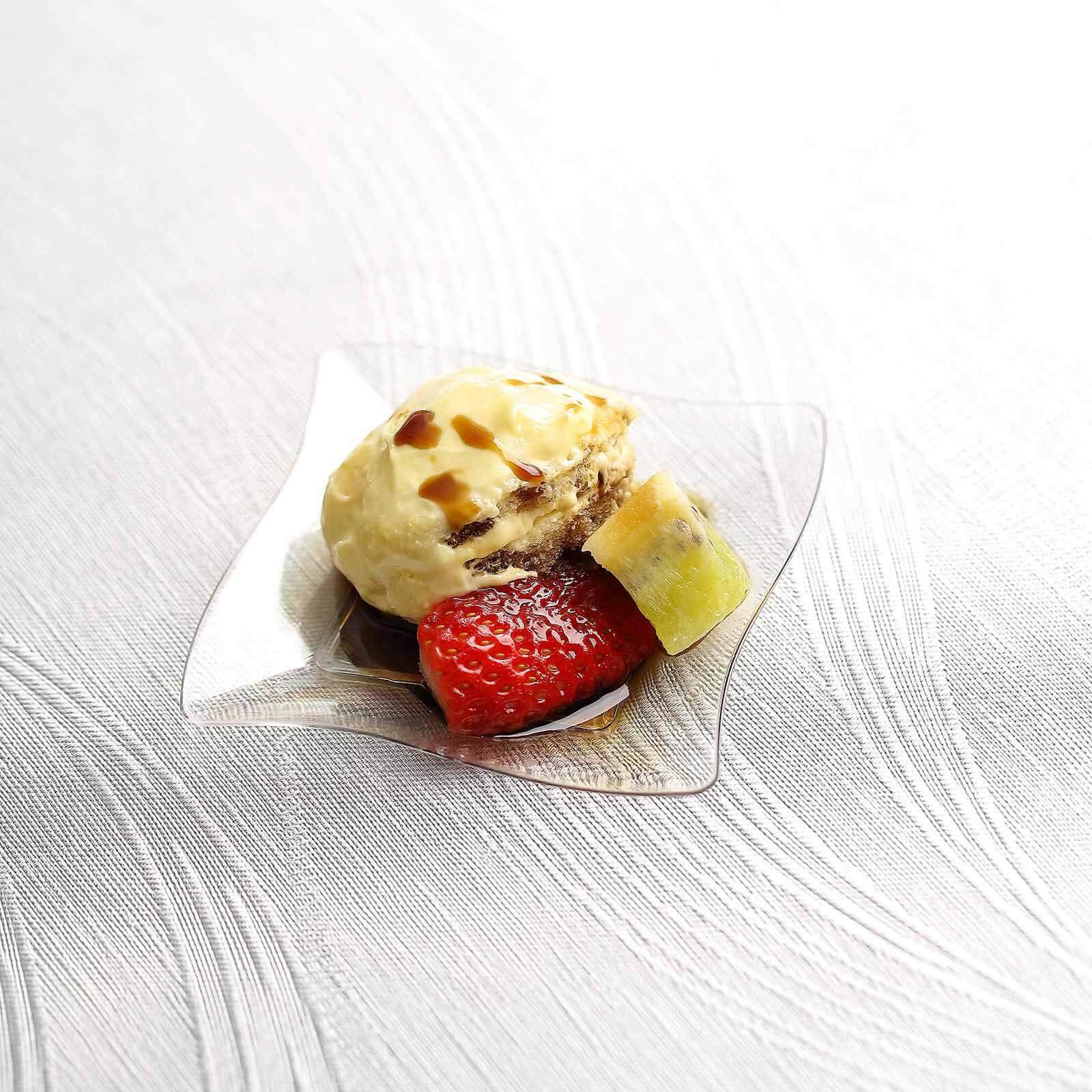 24-Pack Appetizer Plates Mini Wavy Rim Design Clear - Plastic Disposable Plates for Snacks and Parties 3"