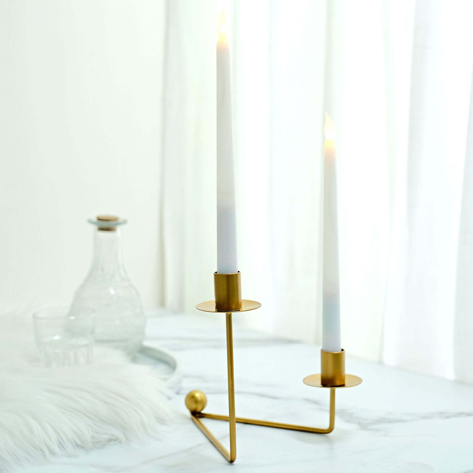 2-Pack V-Shaped Geometric Taper Candelabra 2 Arm Candle Holder Design Gold Metal - Wedding Decor Accent 7"