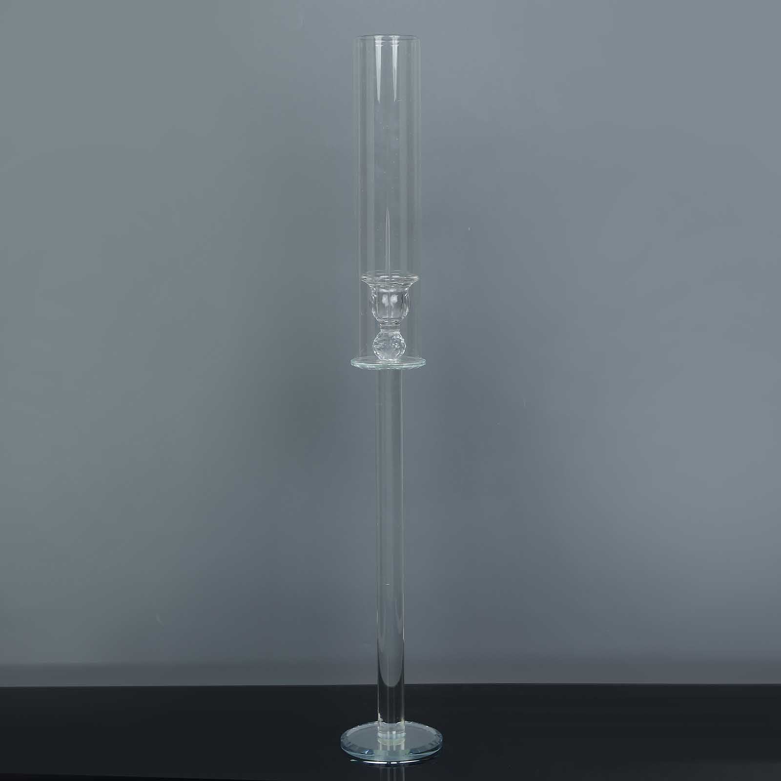 2-Pack Crystal Glass Hurricane Taper Candle Holders, Tall Decorative Candle Stands Clear Cylinder Chimney Tubes 26"