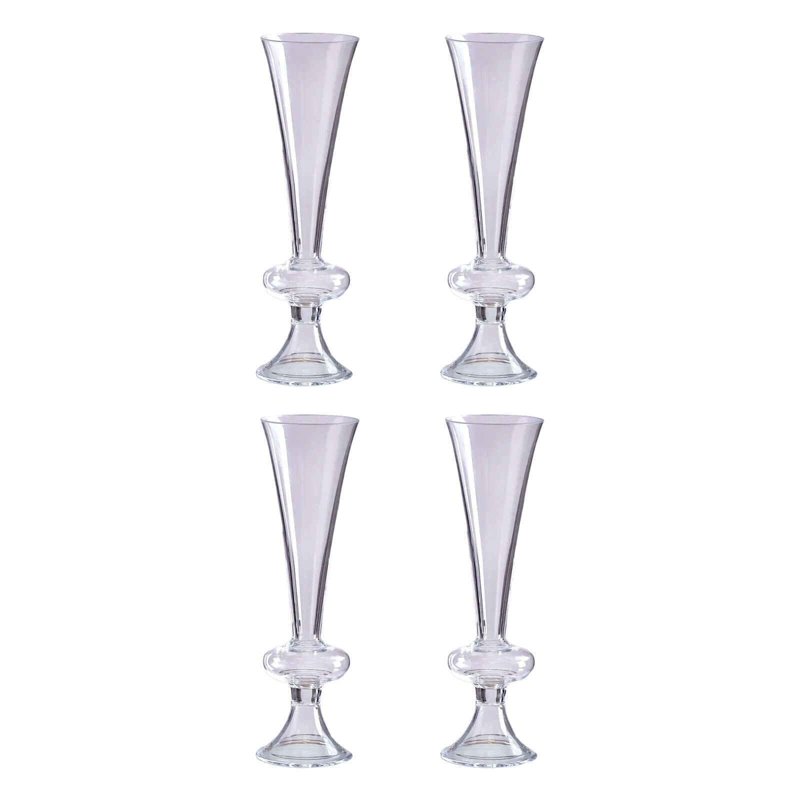 4-Pack Glass Trumpet Vases Reversible Crystal Ball Design Clear - Decorative Flower Table Centerpieces 11"