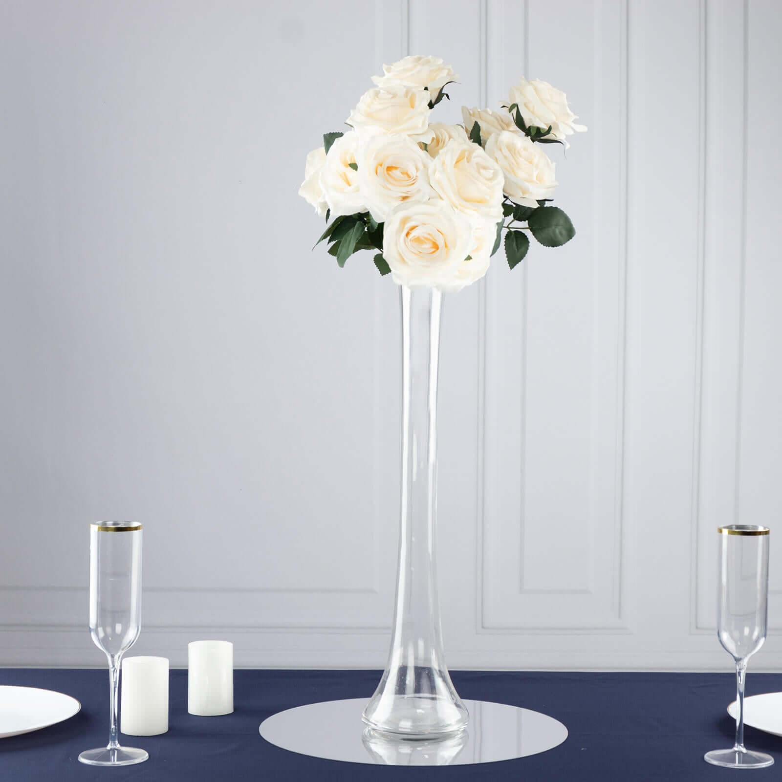 6-Pack Glass Eiffel Tower Vases Clear with Round Base - Tall Skinny Flower Bud Wedding Centerpieces 20"