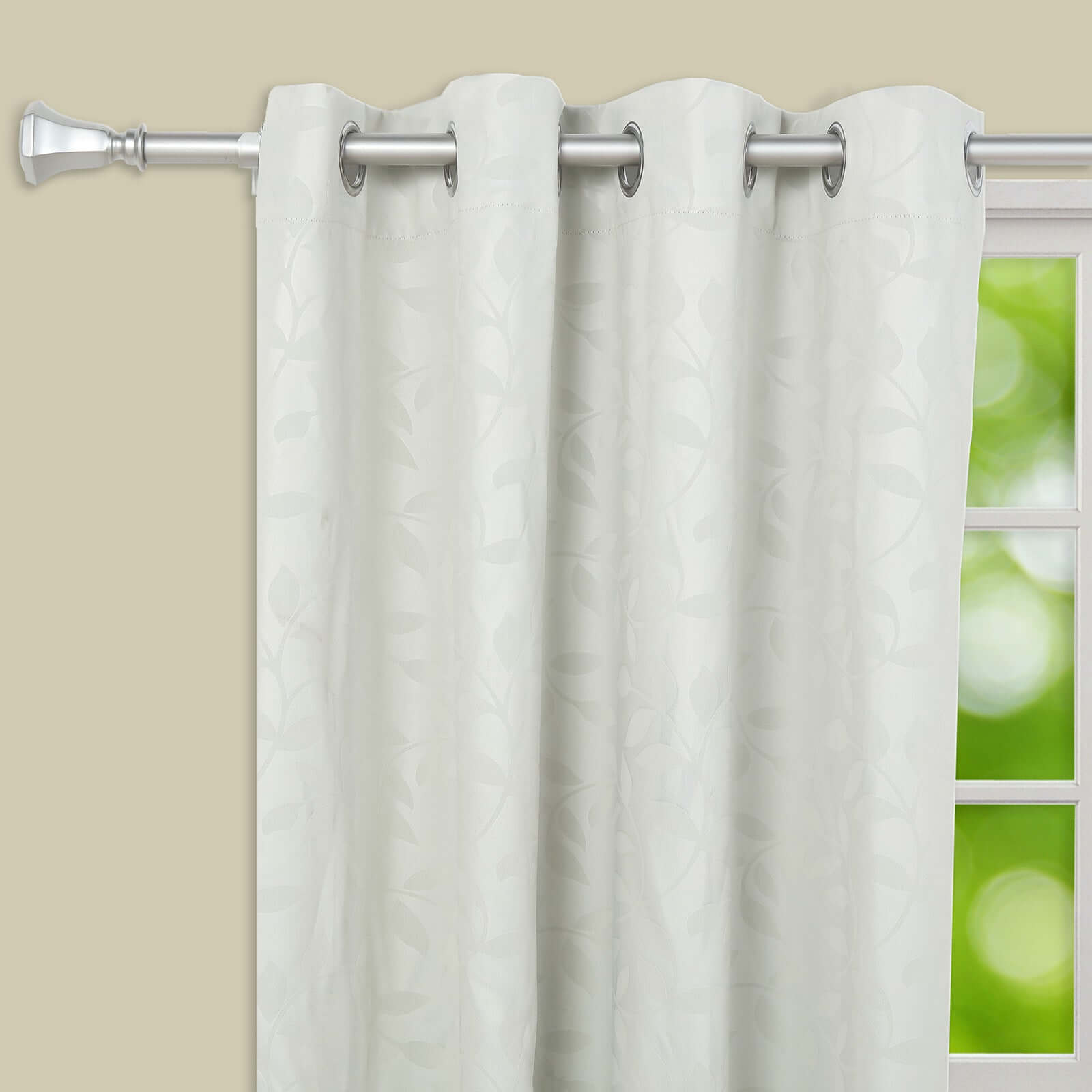 42"-126" Adjustable Curtain Rod Set, Silver, Teardrop Finials