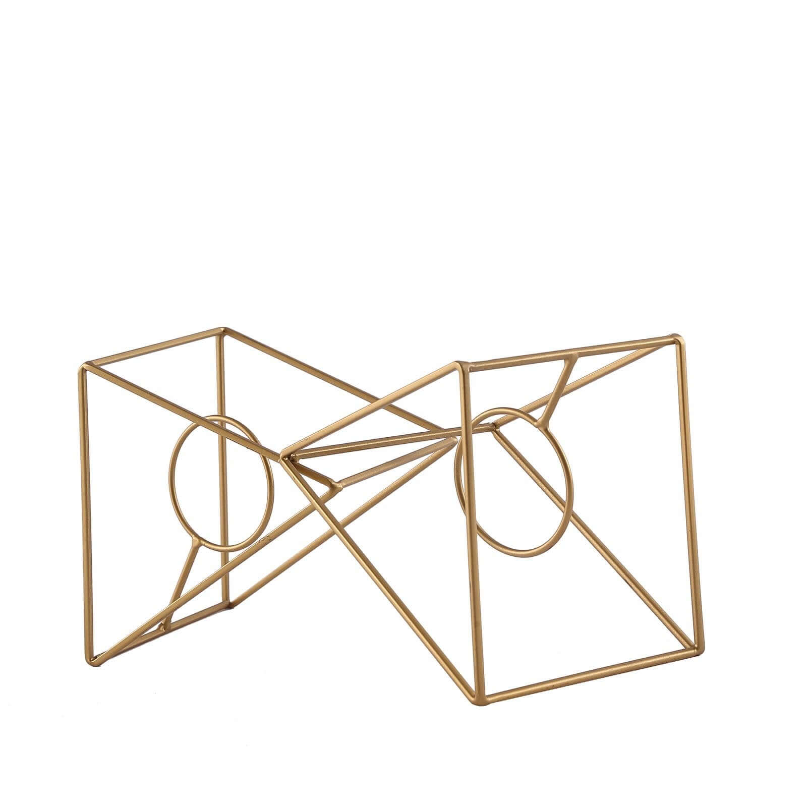 Set of Metal Candle Holders Linked Geometric Design Gold - Chic Votive Glass Decor for Events & Gatherings 9"