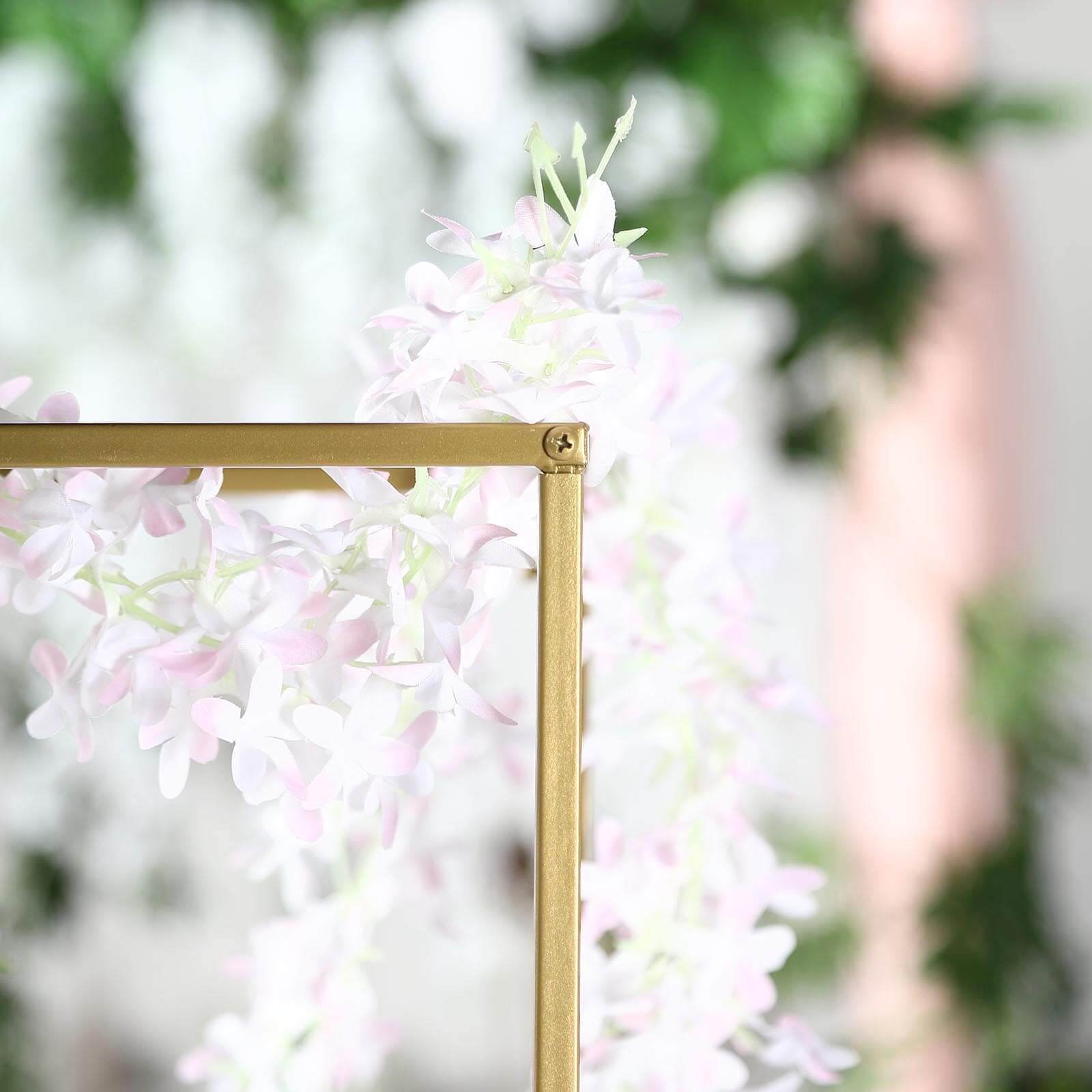 2-Pack Wedding Flower Stand Gold Metal Geometric Column Frame Rectangular - Versatile Floral Pedestal for Sophisticated Arrangements 40"
