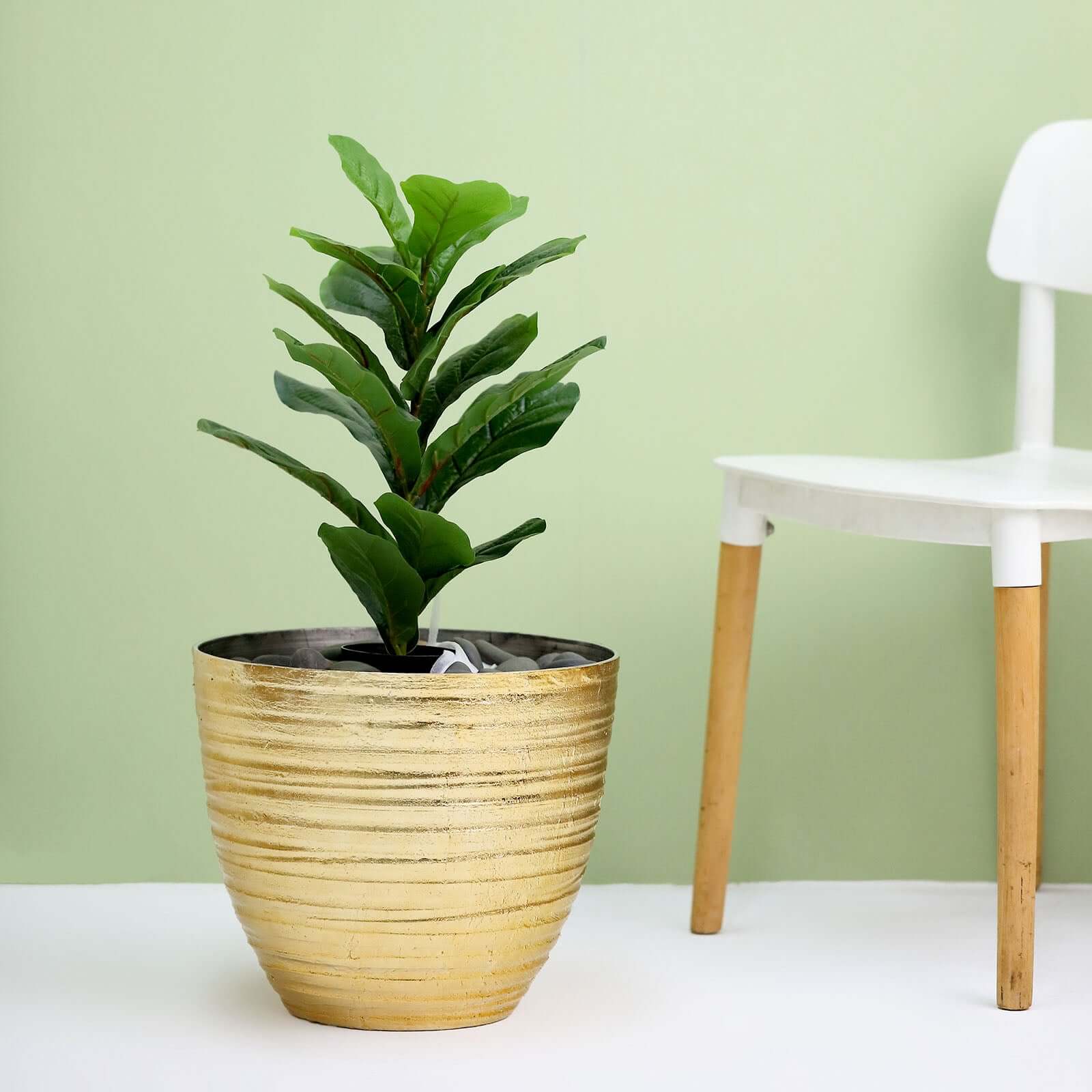 12" Metallic Gold Textured Finish Large Indoor Flower Plant Pot, Decorative Indoor Outdoor Planter