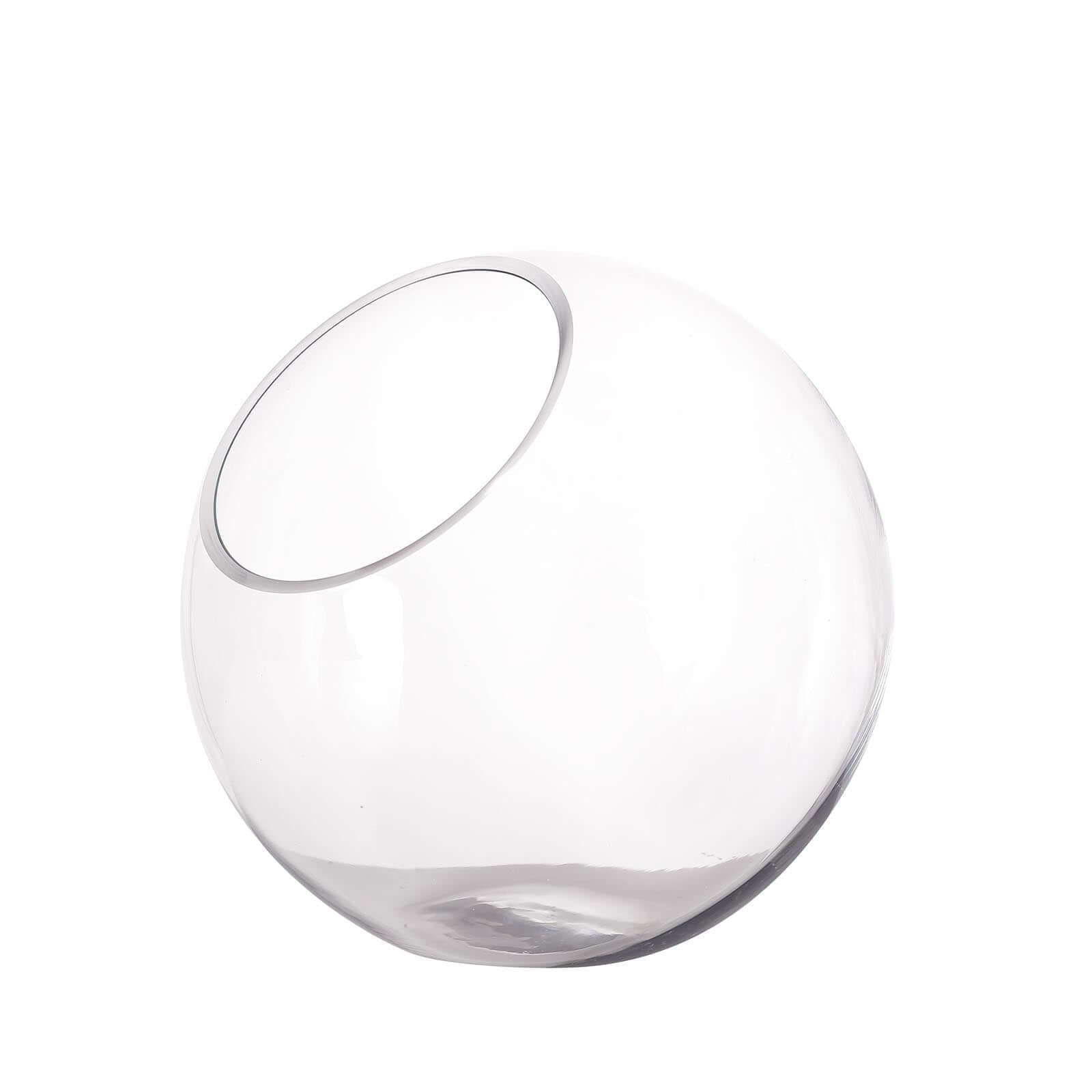 Glass Sphere Vase Slant Cut Design Clear - Hobnail Bubble Candle Holder for Wedding Tables 9"