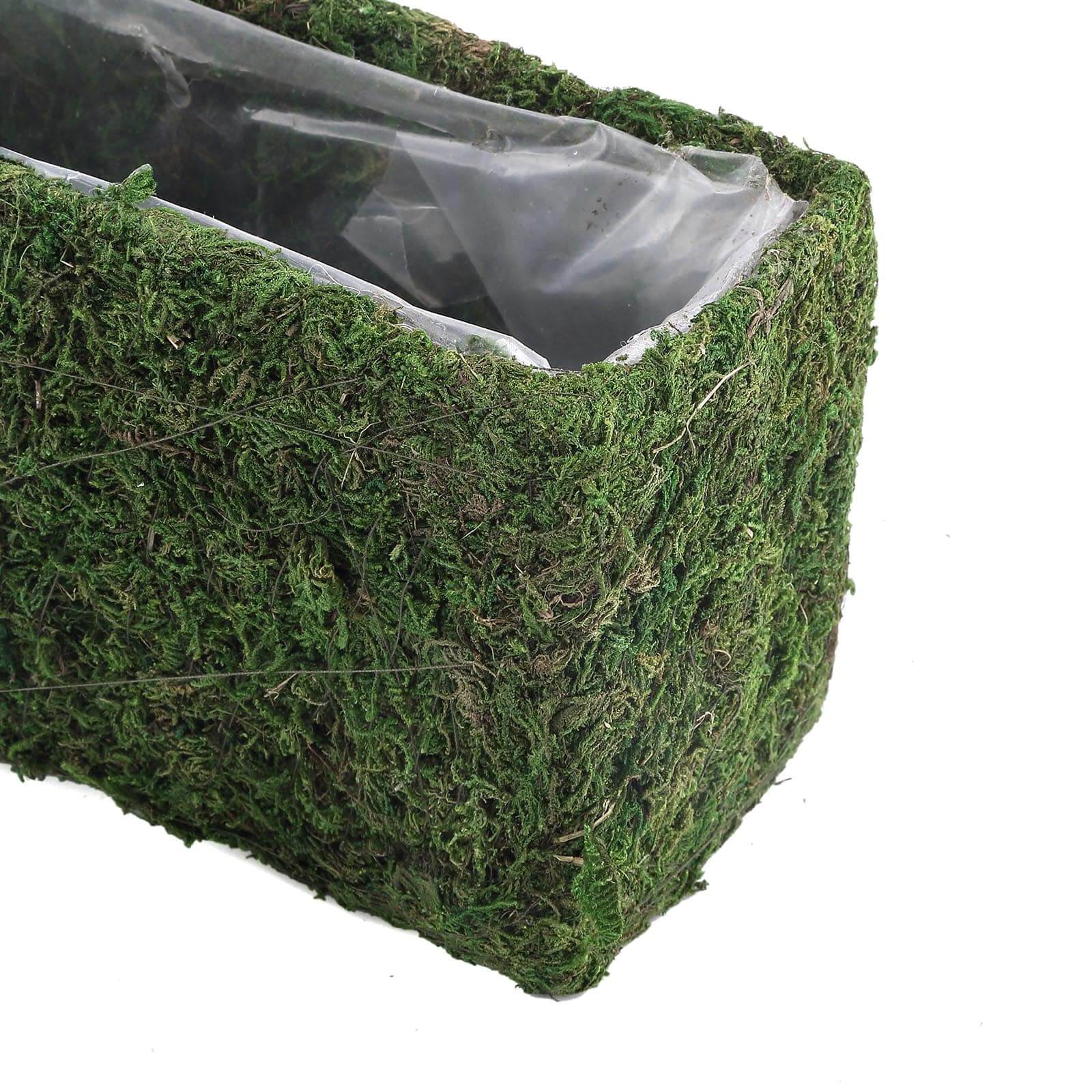 Metal Planter Box Rectangle with Inner Lining Green Preserved Moss - Rustic Flower Basket Decor 23"