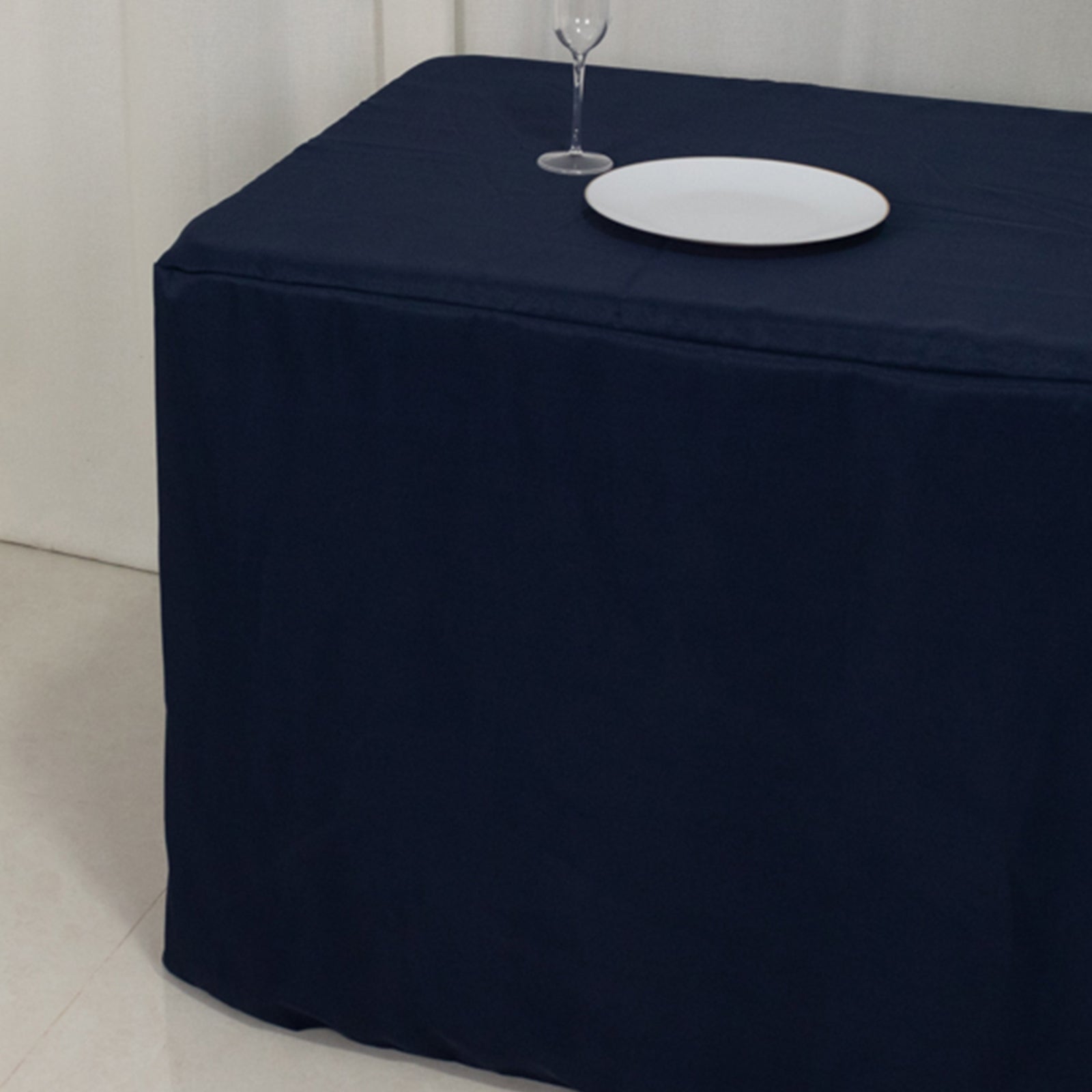 Fitted Polyester 72"x30" Rectangle Tablecloth Navy Blue with Open Back Design - Easy to Maintain and Wrinkle-Resistant Table Cover