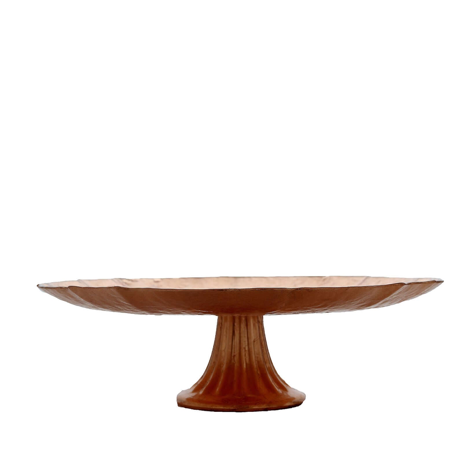 Glass Pedestal Cake Stand Scalloped Edge Design Rose Gold - Cupcake Holder and Dessert Display Plate 14"