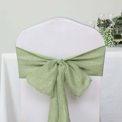 5 Pack Jute Faux Burlap 6"x108" Chair Sashes Sage Green - Boho Chic Linen Decor