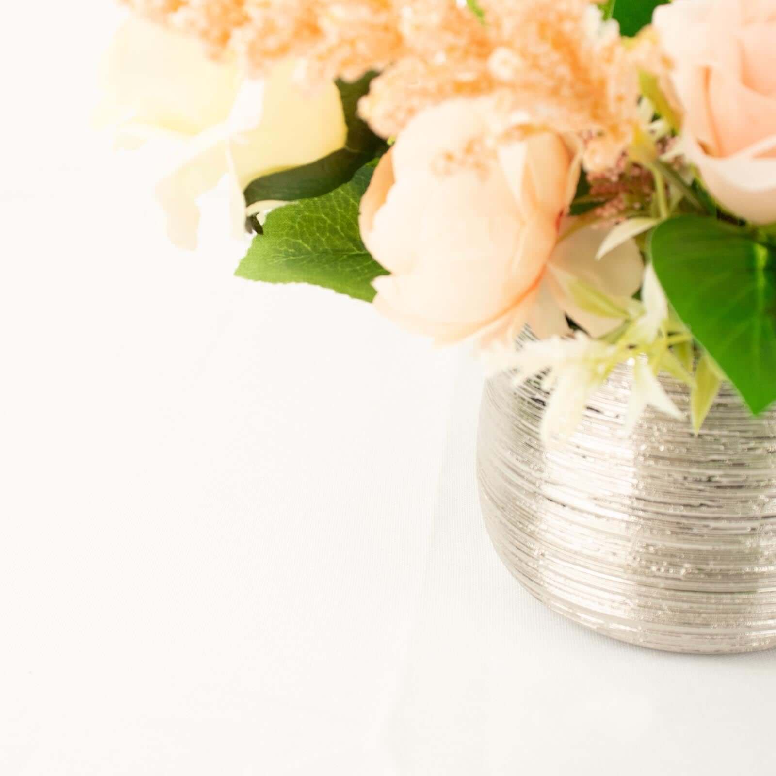 4-Pack Flower Vase Pots Textured Round Design Silver - Ceramic Brushed Indoor Planters 3"