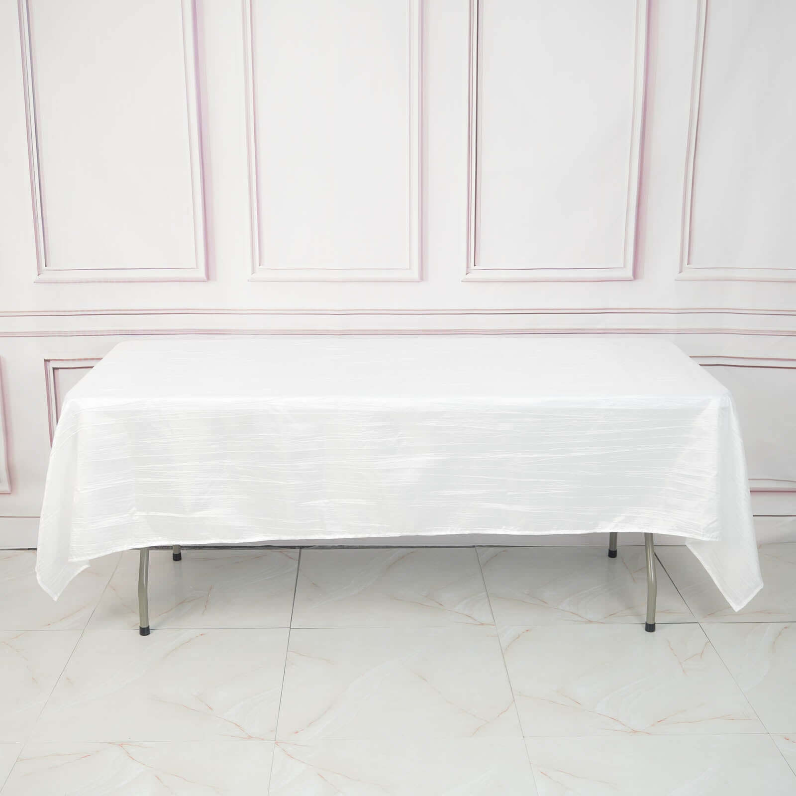 Taffeta 60"x102" Rectangle Tablecloth White - Accordion Crinkle Design for Modern Gatherings