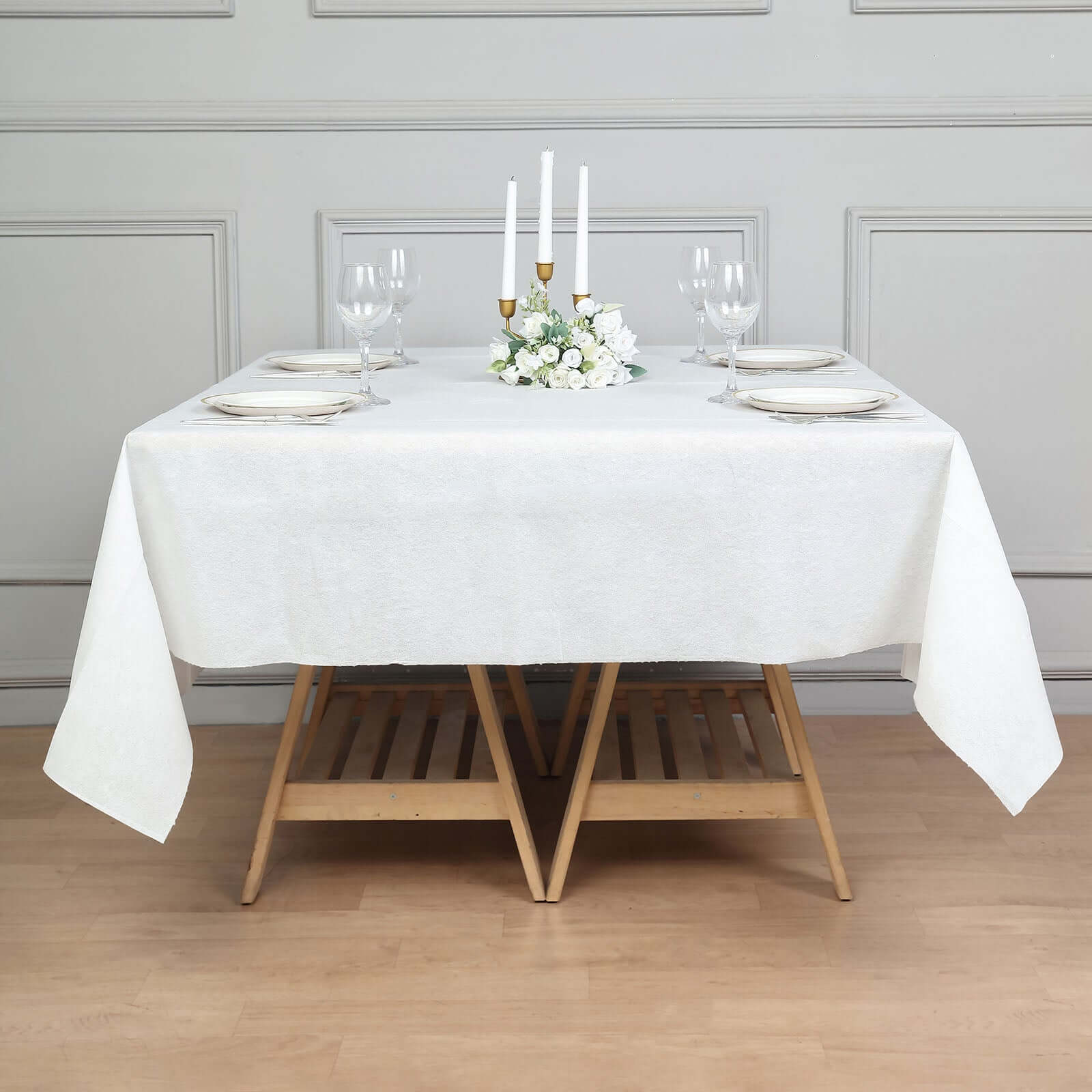 Paper Airlaid Tablecloth Square White - Disposable Linen-Feel Table Cover 70"x70"