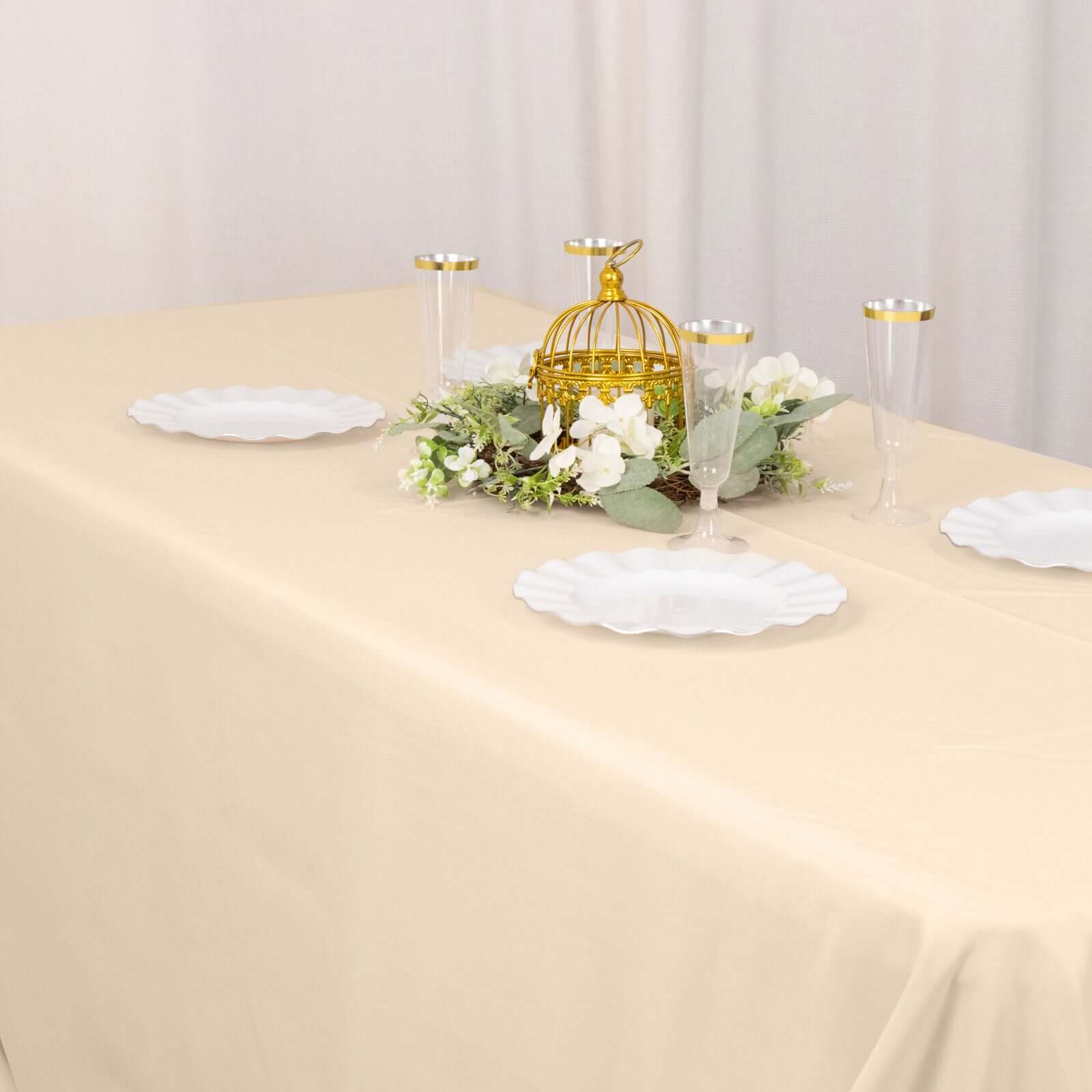 Premium Polyester 90"x156" Rectangle Tablecloth Beige - Seamless 220GSM Stain-Resistant Table Cover