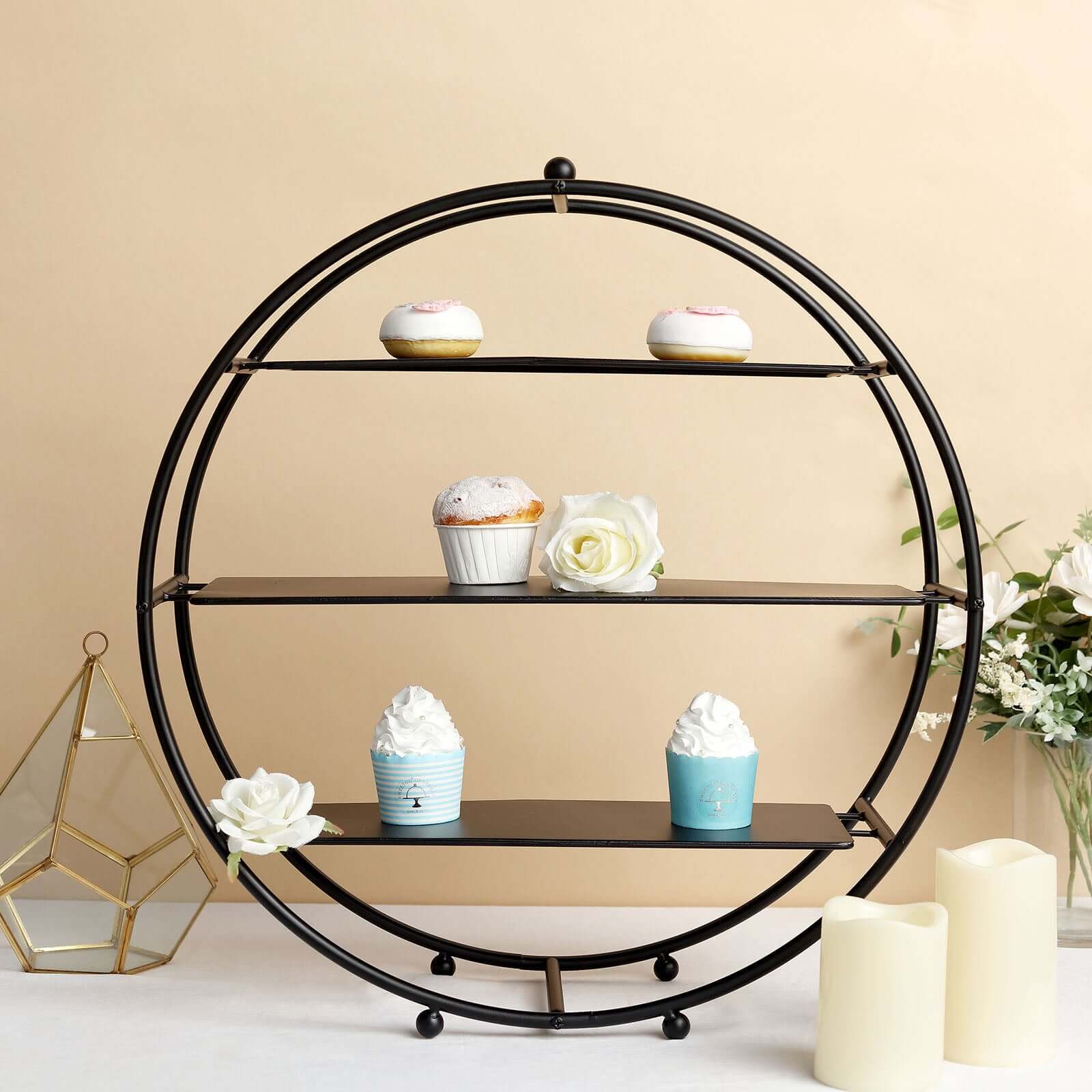 3-Tier Metal Round Cupcake Stand Matte Black - Stylish Dessert Holder Appetizer Display for Modern Weddings Dessert Buffets & Celebrations 21"