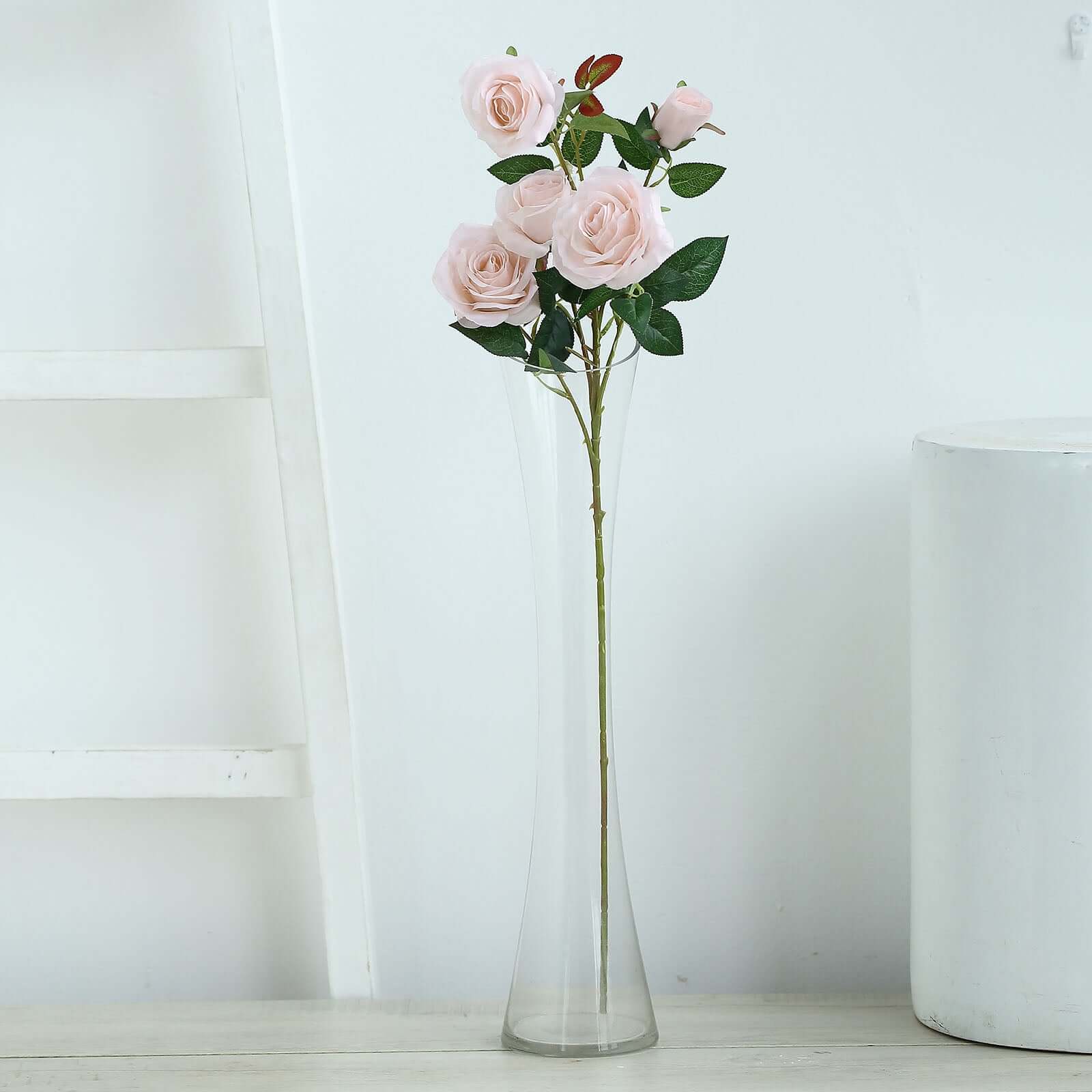 2 Bouquets 33" Tall Blush Artificial Silk Long Stem Rose Bush