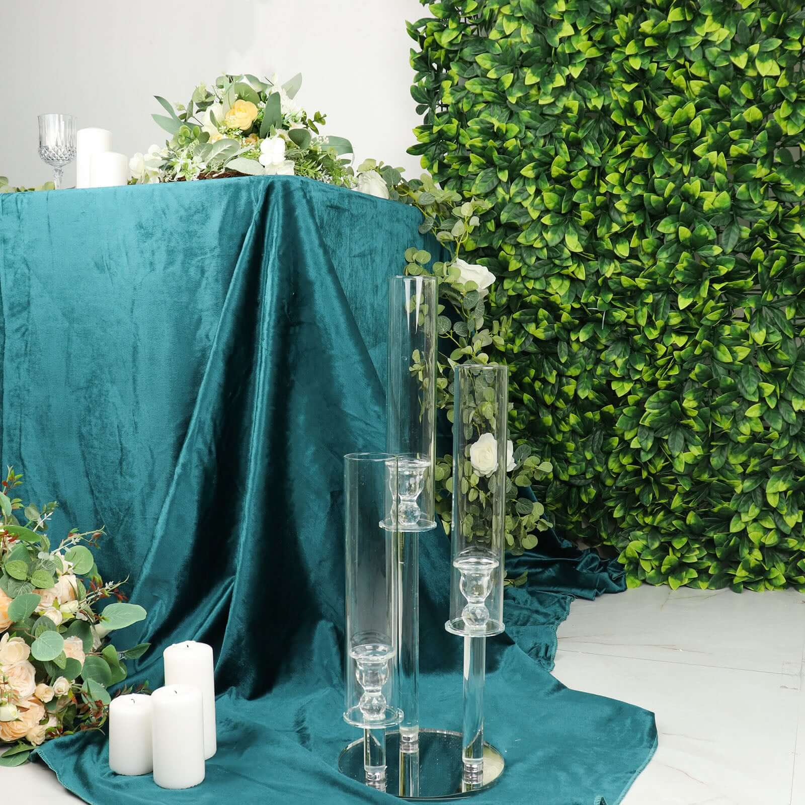 3-Arm Round Crystal Glass Candelabra Clear Taper Design - Sophisticated Pillar Candle Holder Table Centerpiece for Weddings 23"
