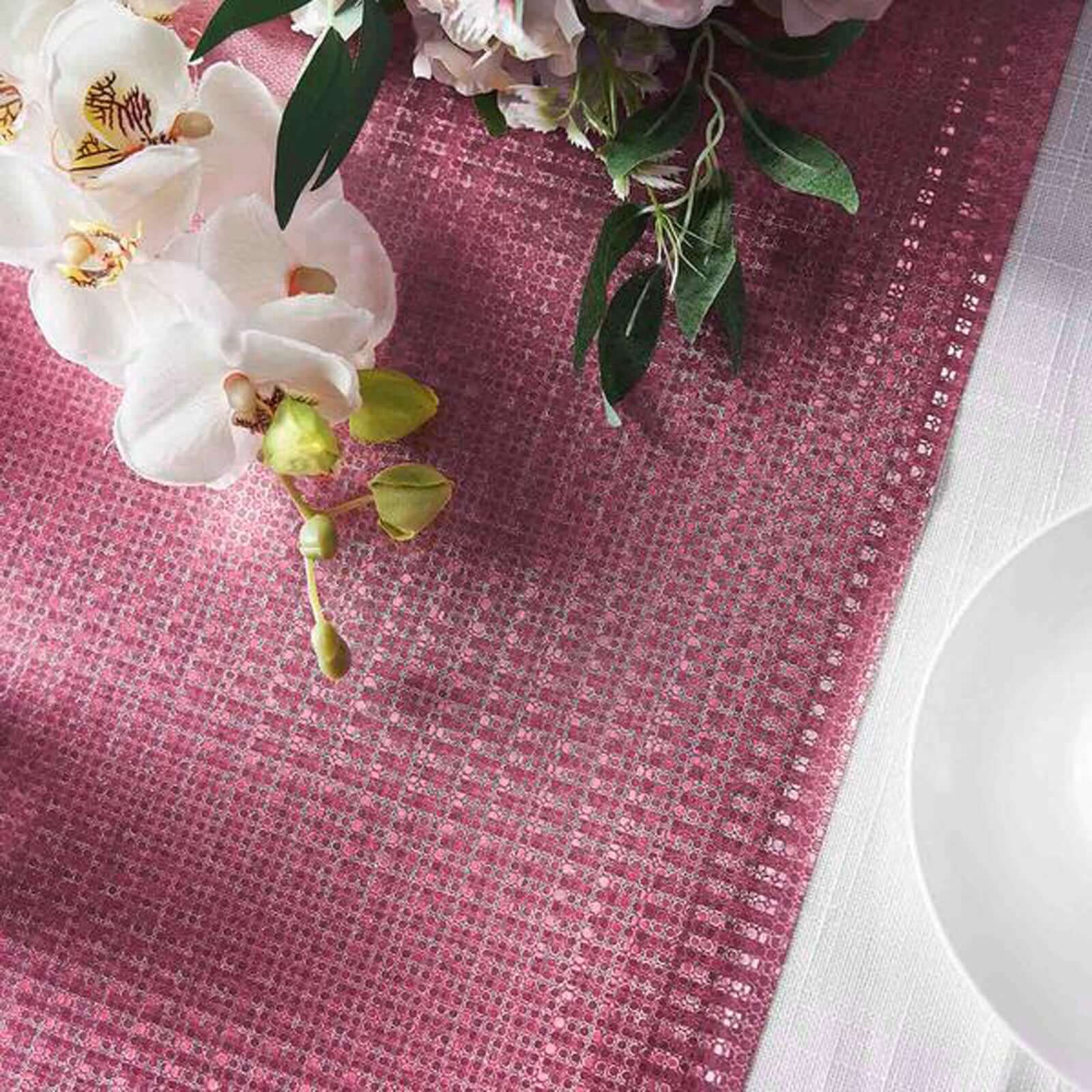 Glitter Paper 9ft Table Runner Roll Rose Gold Disposable Circle Pattern - Stylish Party Decor