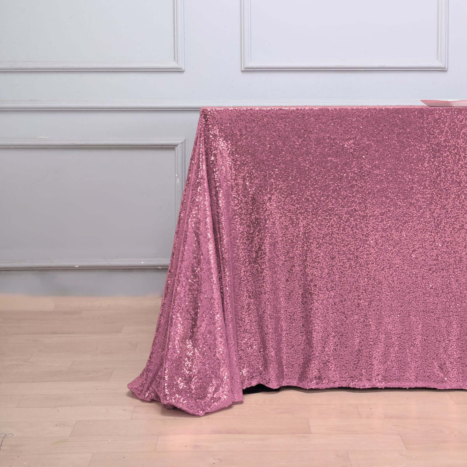 Sequin 90"x156" Rectangle Tablecloth Pink - Seamless Twinkling Table Cover