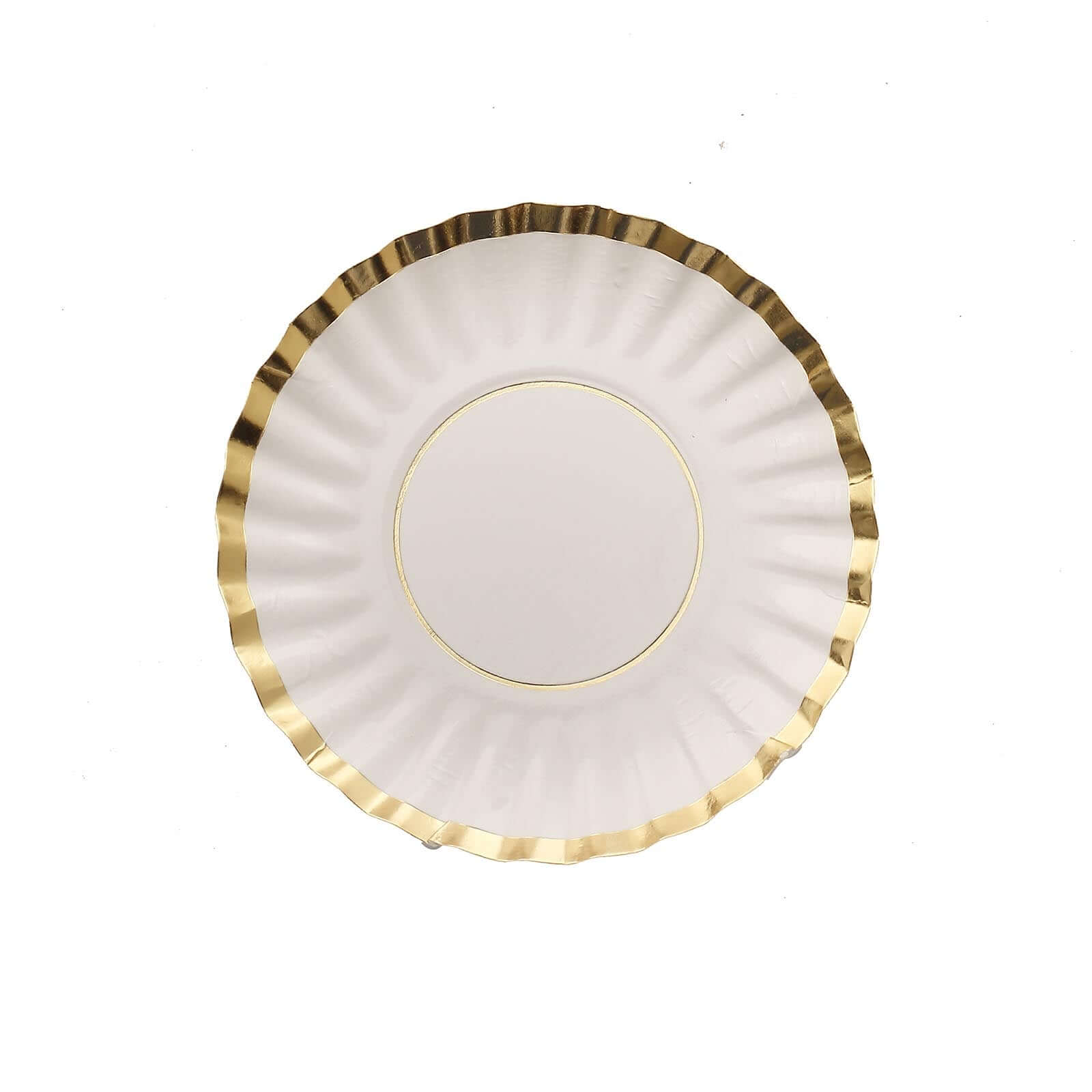 50-Pack Paper 3.5" Round Party Plates in White with Gold Scalloped Rim - Disposable Mini 250GSM Dessert Plates for Tapas, Appetizers & Finger Foods