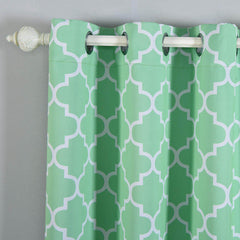 2 Pack White Mint Lattice Print Thermal Blackout Curtains With Chrome Grommet Window Treatment Panels - 52"x108"