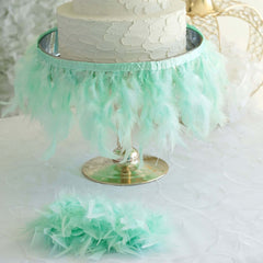 39" Mint Real Turkey Feather Fringe Trim With Satin Ribbon Tape