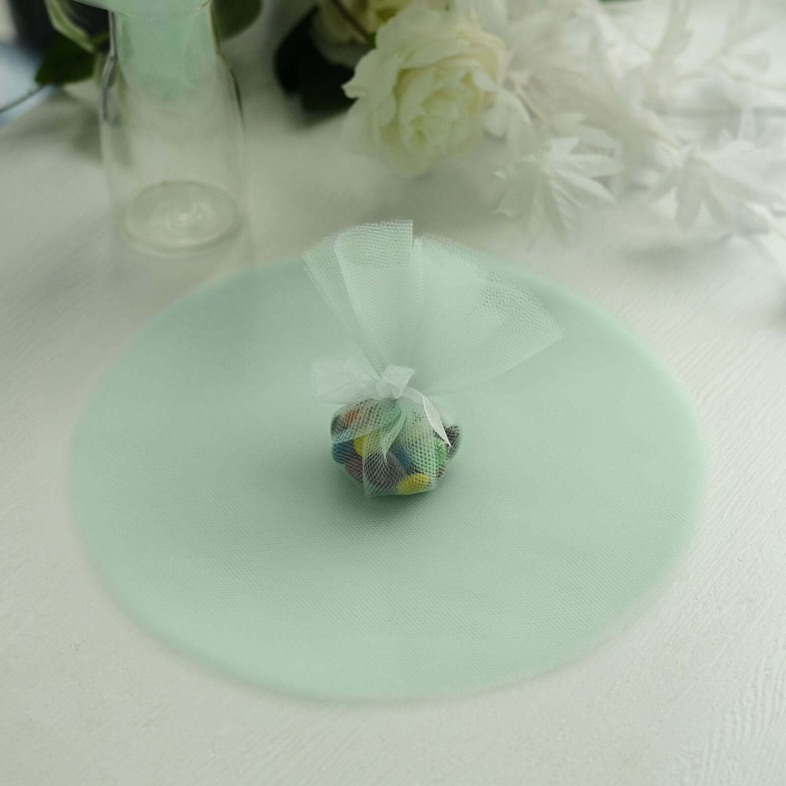 25 Pack 9" Mint Sheer Nylon Tulle Circles Favor Wrap, DIY Craft Fabric