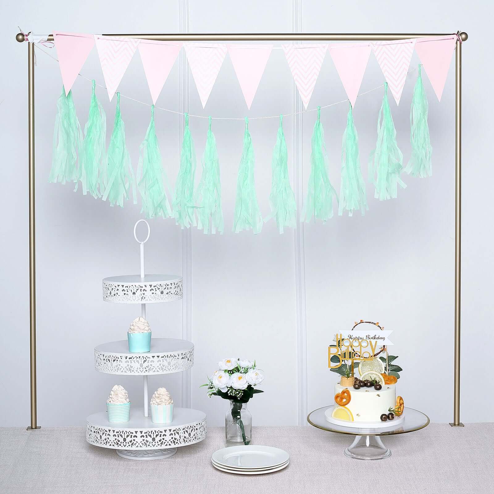 12 Pack Pre-Tied Mint Tissue Paper Tassel Garland With String, Hanging Fringe Party Streamer Backdrop Decor