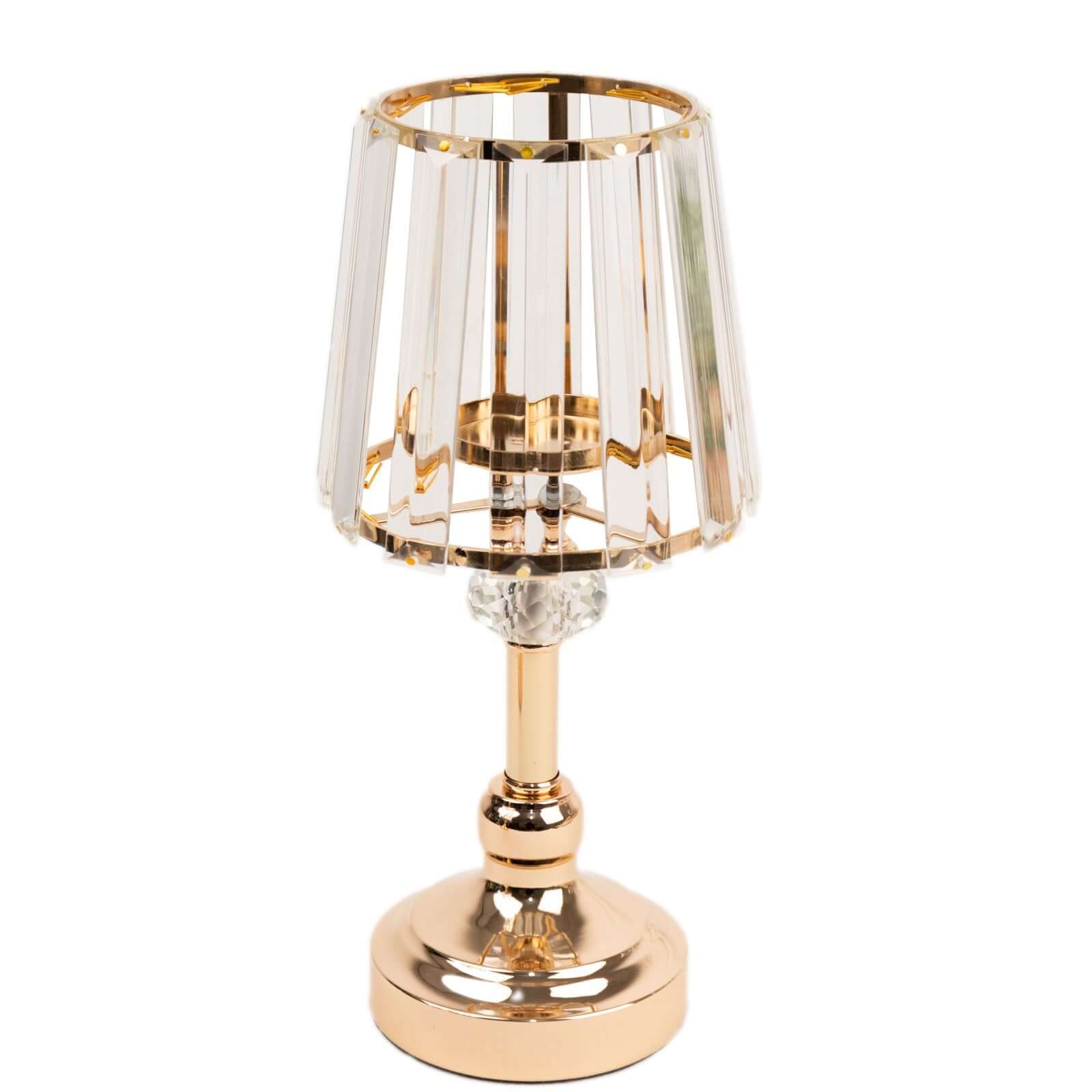 2-Pack 11" Crystal Pendant Candle Holders - Classic Empire Lamp Shade Style in Gold, Votive Candle Stand For Table Centerpieces