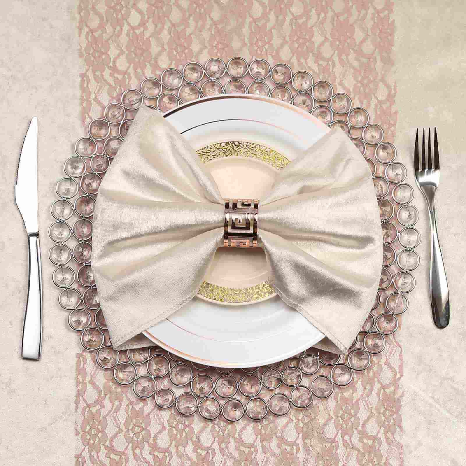 Wired Metal Round Charger Plate 14" in SIlver with Acrylic Crystal Beads, Glamorous Decorative Dinner Charger Tableware