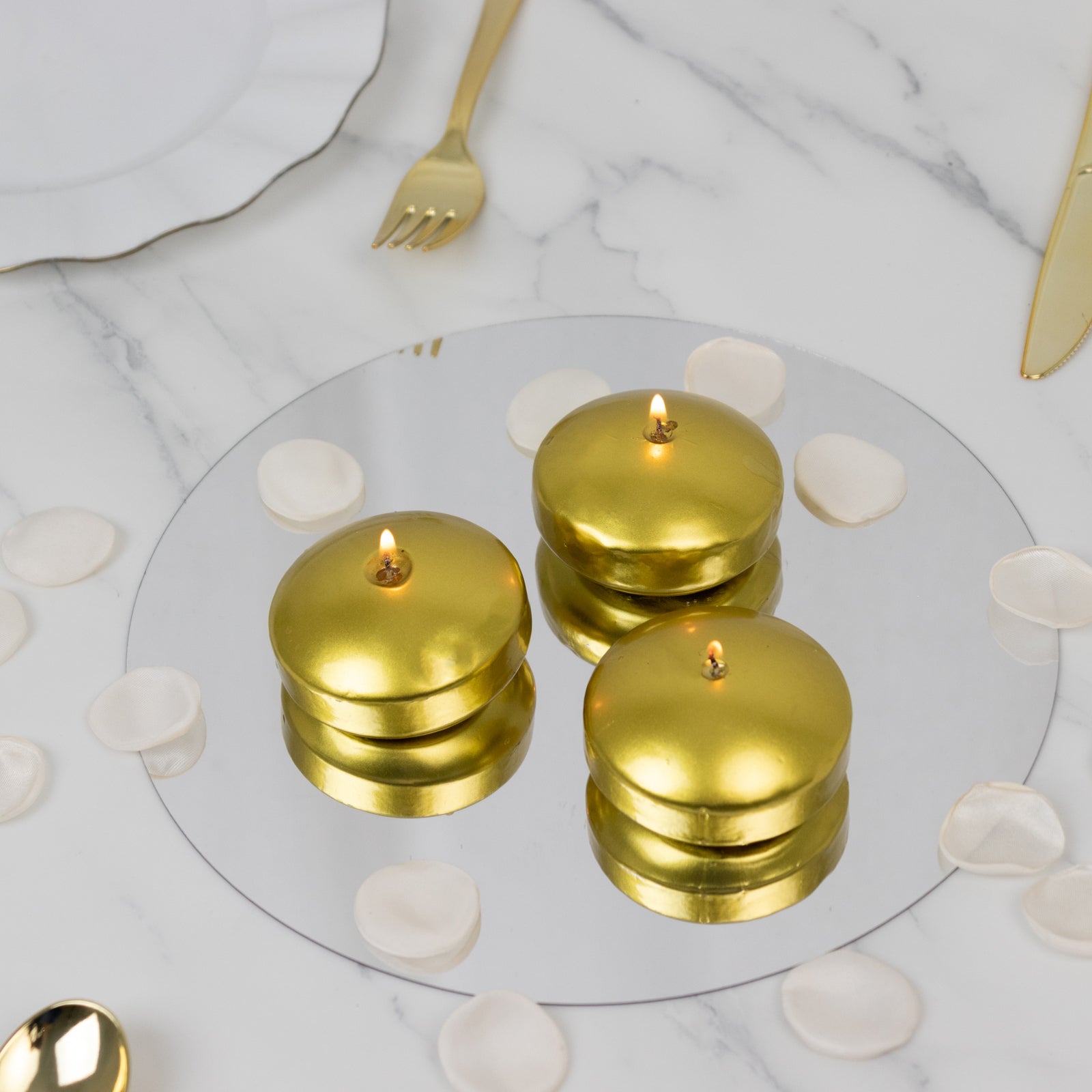 12 Pack 3" Gold Floating Candles, Unscented Dripless Wax Discs for Centerpieces