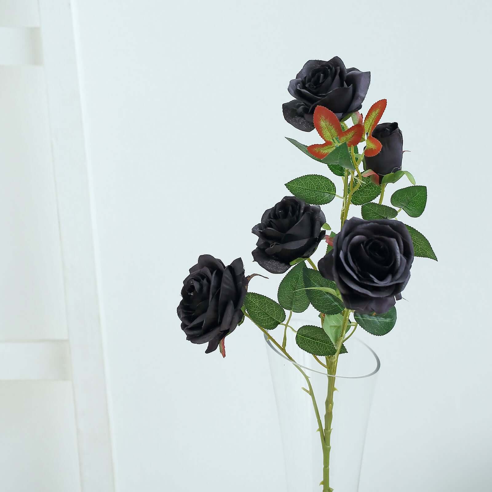 2 Bouquets 33" Tall Black Artificial Silk Rose Flower Bush Stems