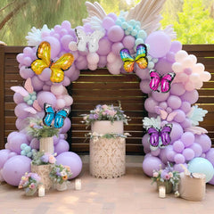 Set of 6 Assorted Butterfly Helium Foil Balloons, Fairy Tale Theme Party Supplies - 21",23",28"