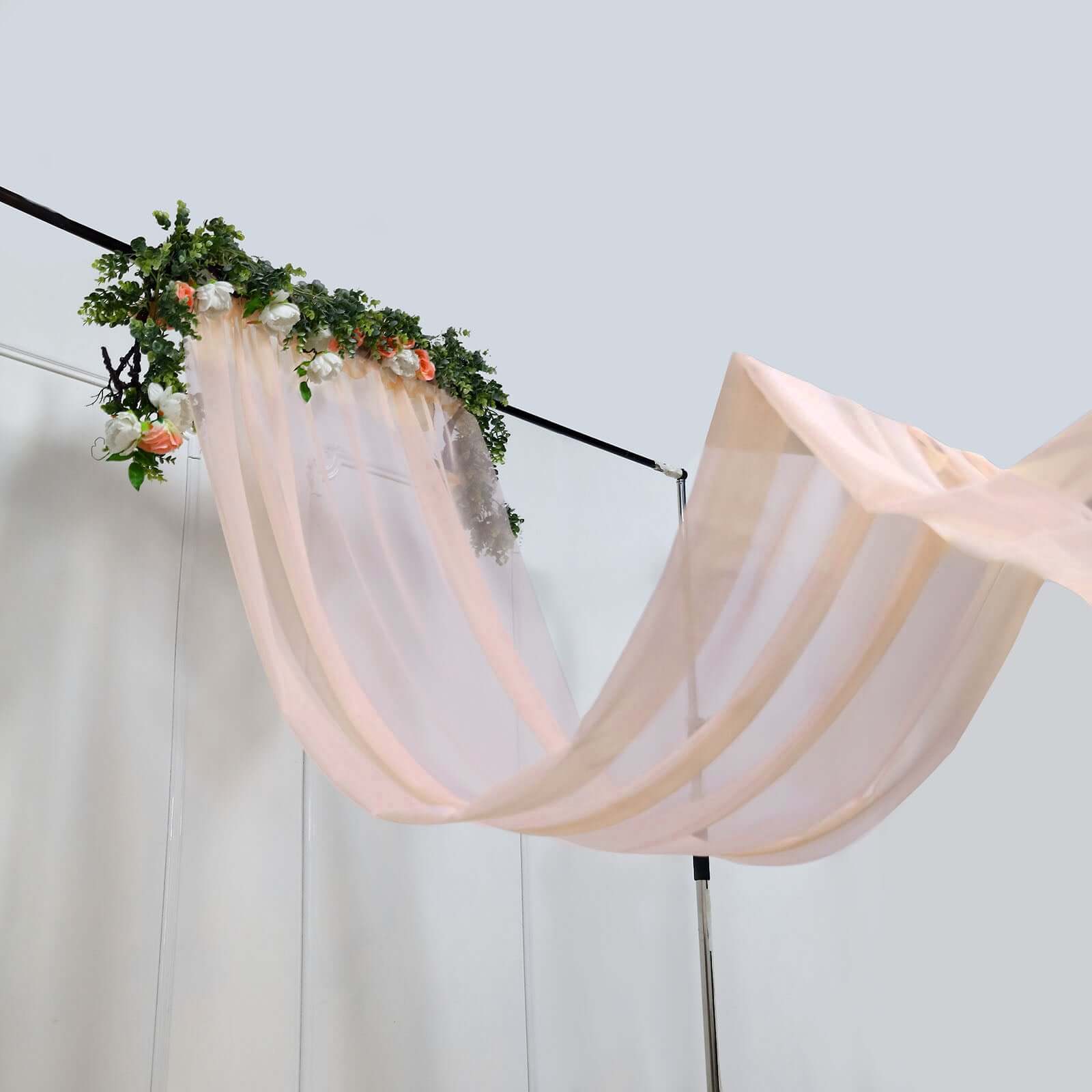5ftx14ft Premium Blush Chiffon Curtain Panel, Durable Flame Resistant Backdrop Ceiling Drapery With Rod Pocket