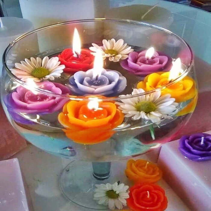 4-Pack Floating Candles Rose Flower Design Rose Gold - Wedding Vase Fillers for Events 2.5"