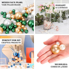 200Pcs Assorted Pearl Beads Vase Fillers in Off White and Gold - Lustrous DIY Craft Bead Set