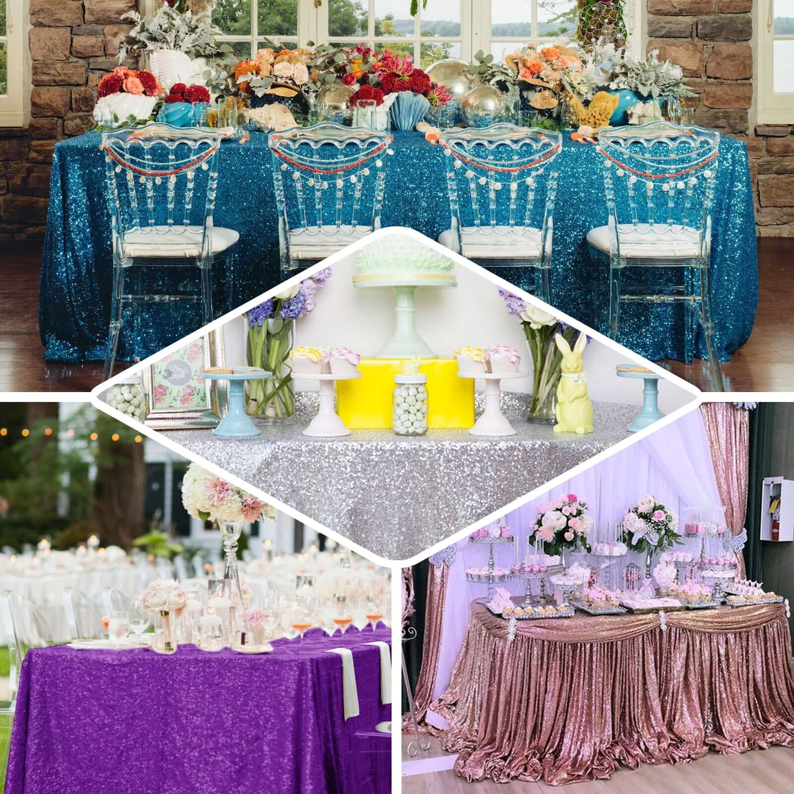Sequin 90"x156" Rectangle Tablecloth Purple - Seamless Twinkling Table Cover
