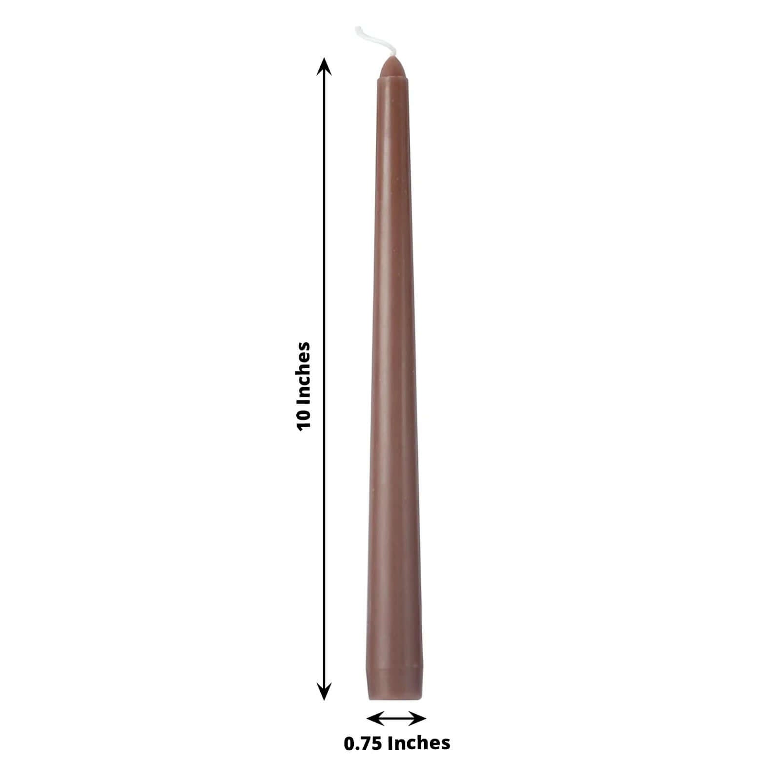 12-Pack Taper Candles Premium Wax Design Mocha Brown - Unscented Candles for Upscale Settings 10"
