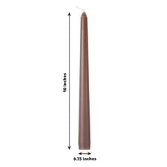 12-Pack Taper Candles Premium Wax Design Mocha Brown - Unscented Candles for Upscale Settings 10"