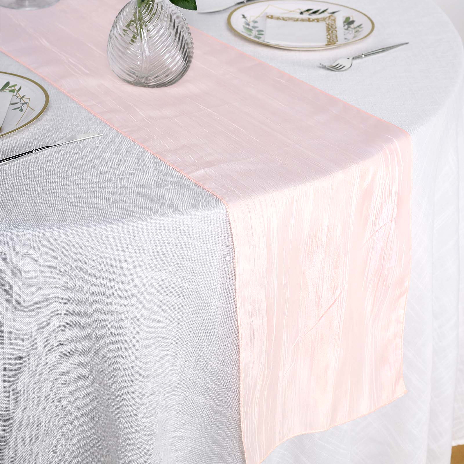 Taffeta 12"x108" Table Runner Blush - Accordion Crinkle Design