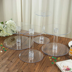 4-Tier Acrylic XL Cake Stand Set Clear - Sturdy & Lightweight Cupcake Holder Dessert Pedestal Centerpiece Risers in Assorted Sizes for Modern Minimalist Buffet Party Tables