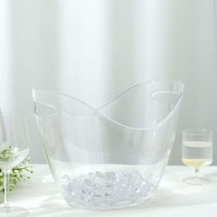 Plastic Ice and Drinks Bucket Clear - Large Capacity Modern Boat Shaped Party Beverage Cooler Storage Tub With Comfortable Handles for Indoor & Outdoor Gatherings 7 Liter