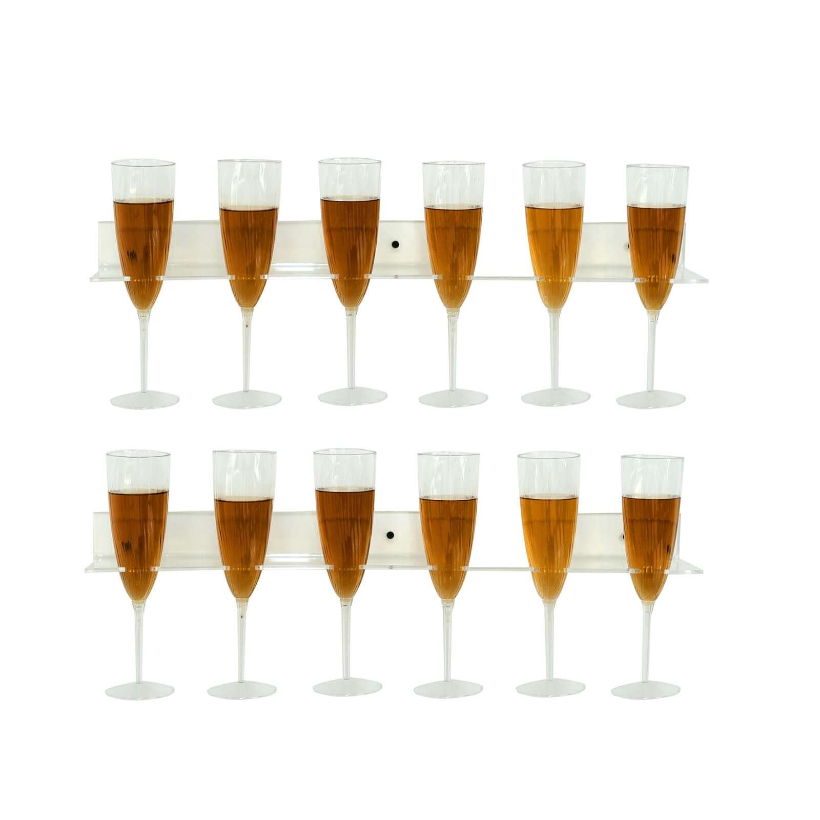 2-Pack Floating Wine Glass Holder Rack Clear Acrylic Holds 12, Wall Mounted Champagne Flute Stemware Hanging Shelves for Events & Home Bar 21"