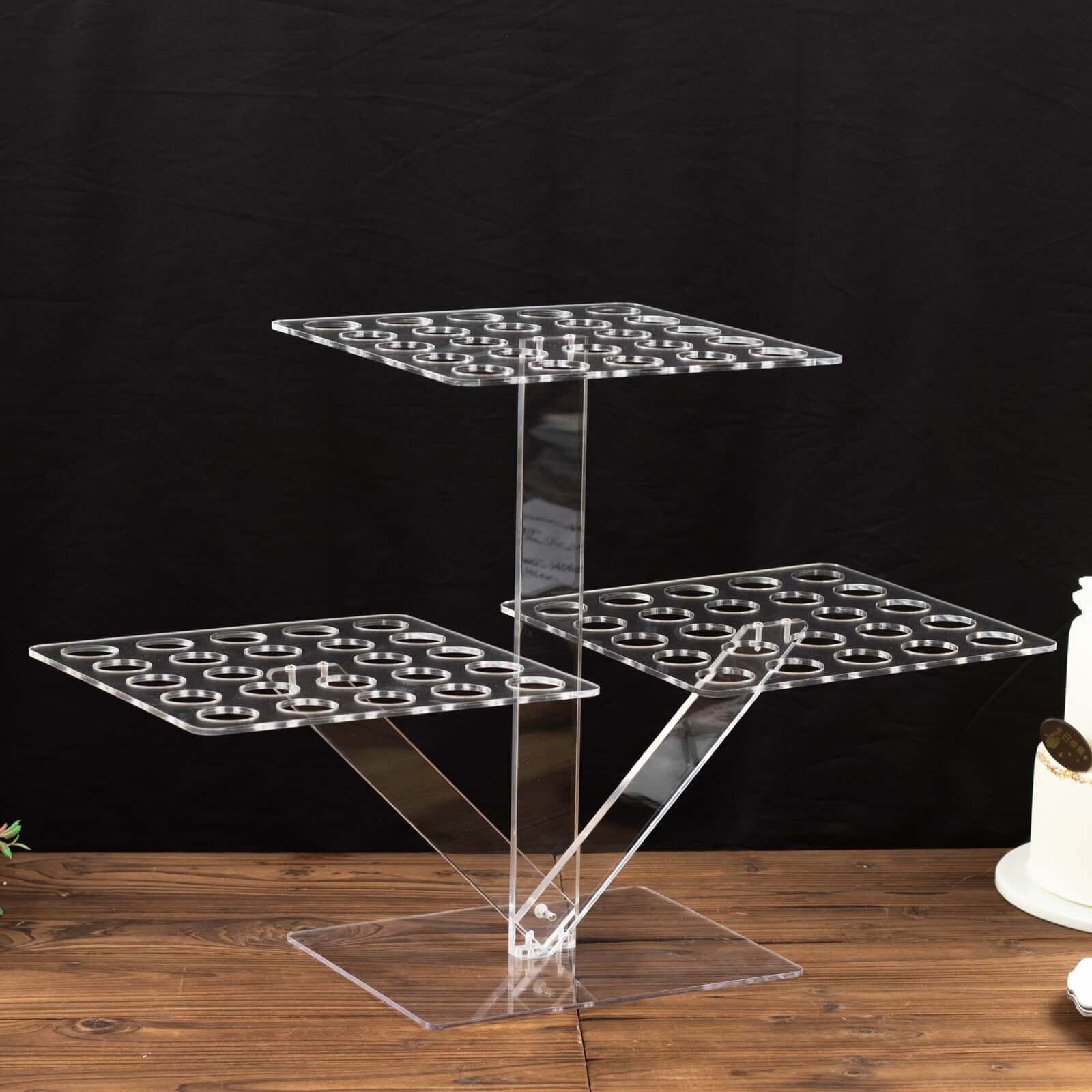 3-Tier Acrylic Square Ice Cream Cone Holder Clear - Foldable Multi-Purpose Dessert Display Stand with 72-Slots for Stylish Food Presentation 18" Tall