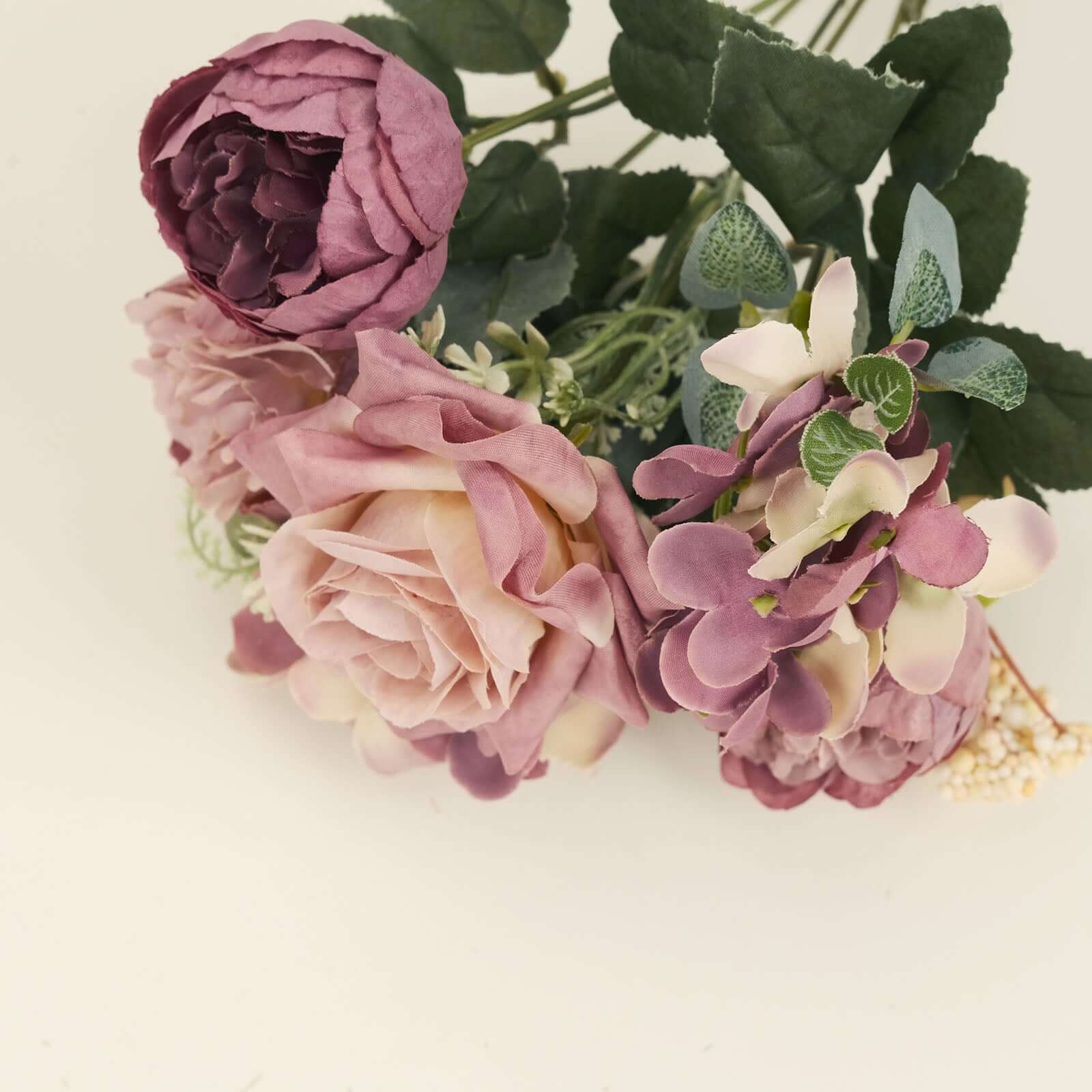 2 Pack Artificial Rose & Peony Floral Arrangements – 12" Dusty Rose Silk Bouquets for Weddings & Home Décor