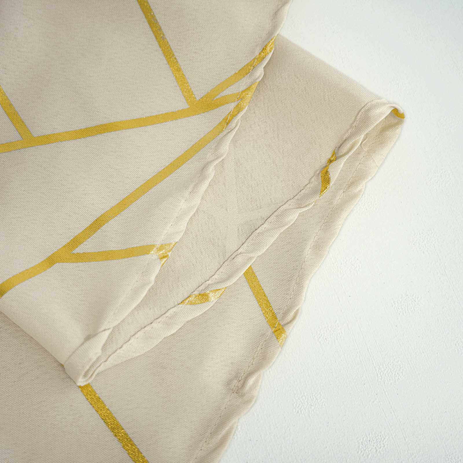 Polyester 120" Round Tablecloth Beige with Gold Foil Geometric Pattern Wrinkle-Resistant Seamless Table Cover