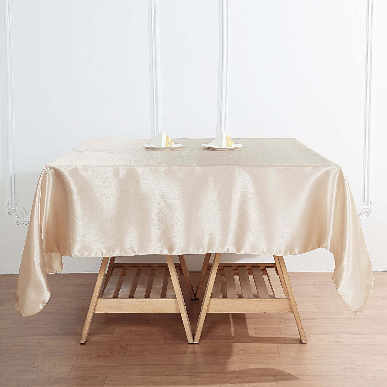 Satin 60"x60" Table Overlay Square Tablecloth Beige - Smooth Silky Touch Table Cover