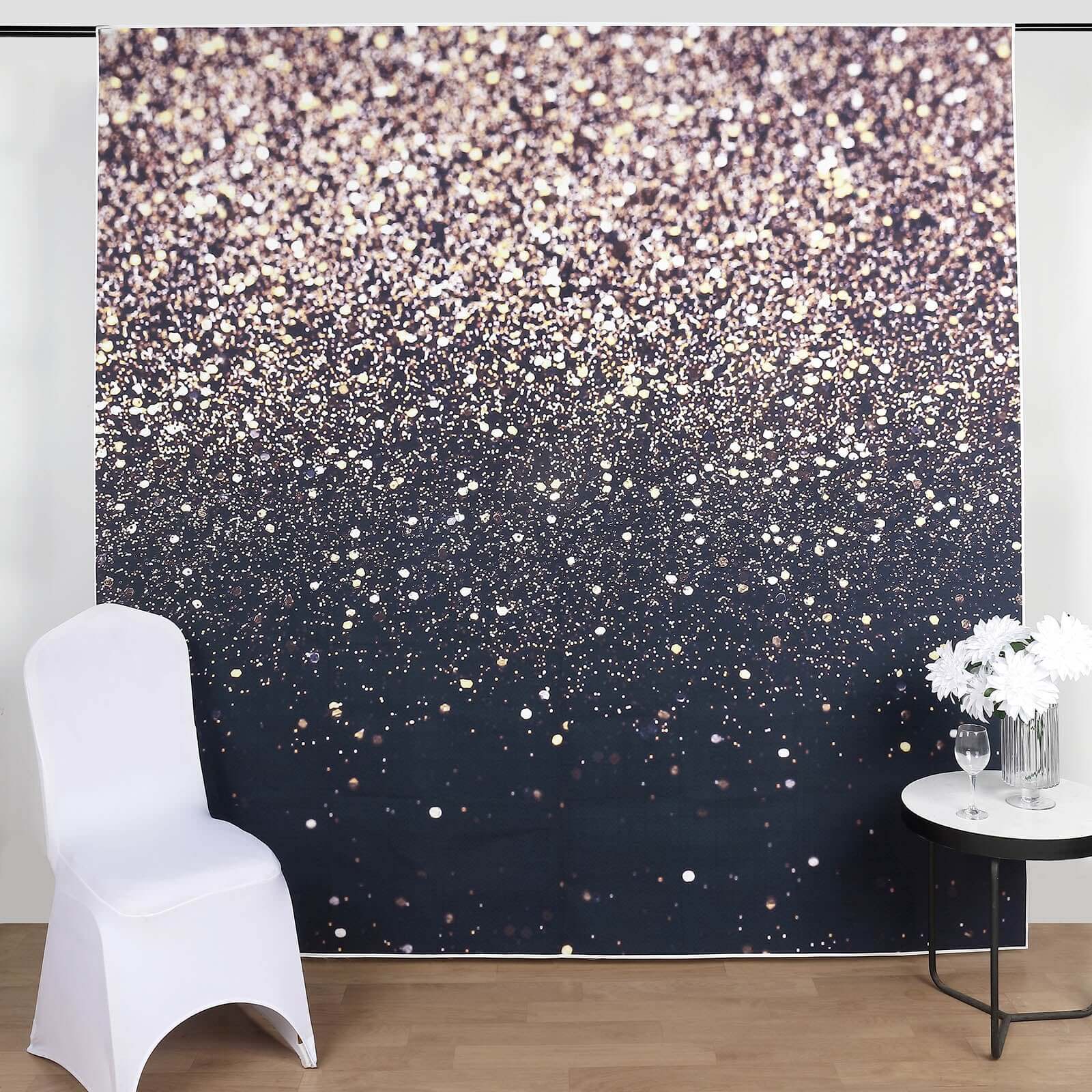 8ftx8ft Black Gold Glitter Print Vinyl Photo Shoot Backdrop