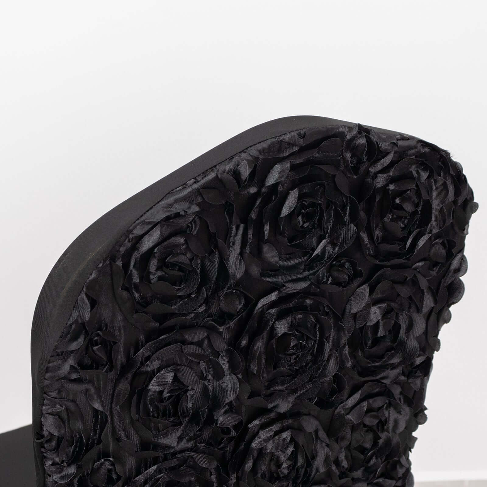 Satin Rosette Chair Cover for Banquet Chairs Black - Stretch Fitted Slip-On Slipcover
